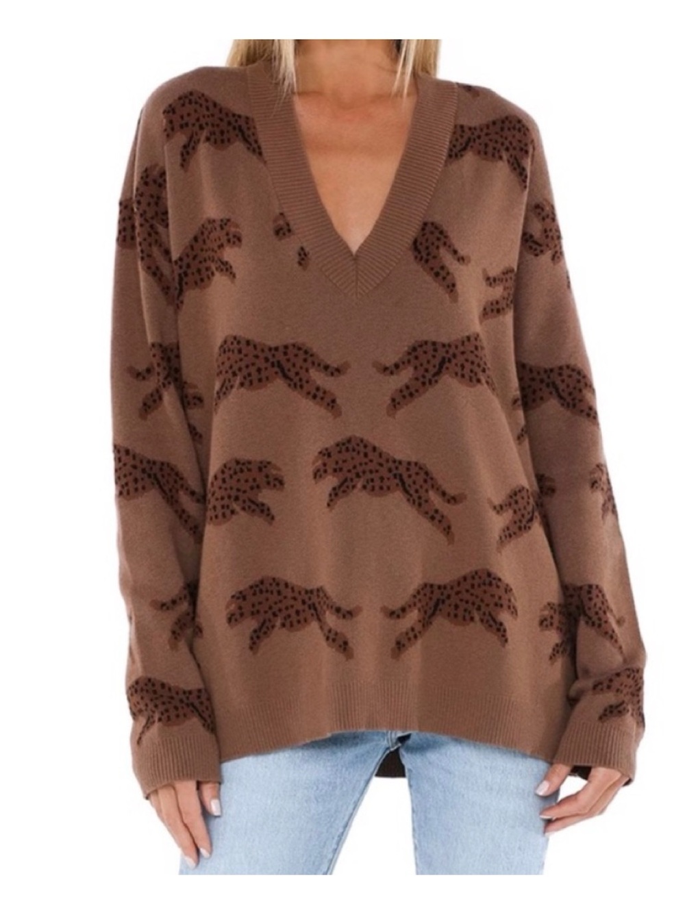 Show Me Your Mumu Gilligan Sweater in Jumping Cheetah Knitwear Loungewear Medium